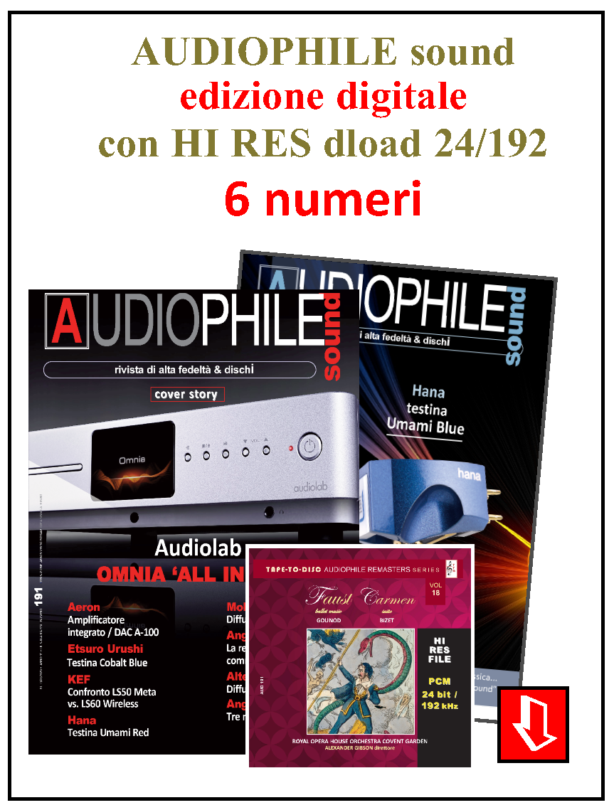 Abbonamento 6 numeri: Rivista AUDIOPHILE sound ediz. digitale con Download HI RES : PCM 192 khz / 24 bit