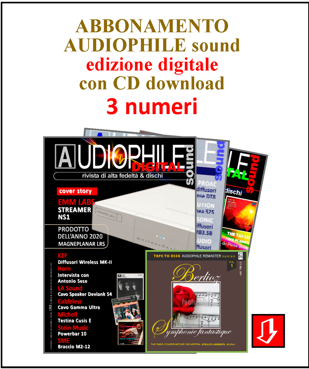 Abbonamento 3 numeri: Rivista AUDIOPHILE sound / ediz. digitale con CD download